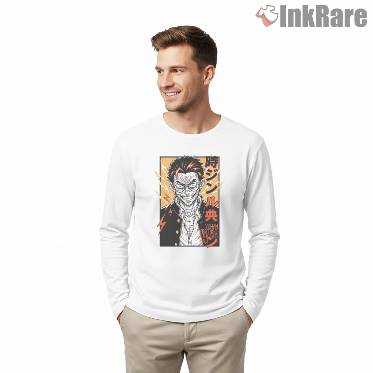 Okarun Cursed Transformation Manga Portrait Long Sleeve White Okarun Cursed Transformation Manga Portrait Shirt on white long sleeve shirt for men graphic tee