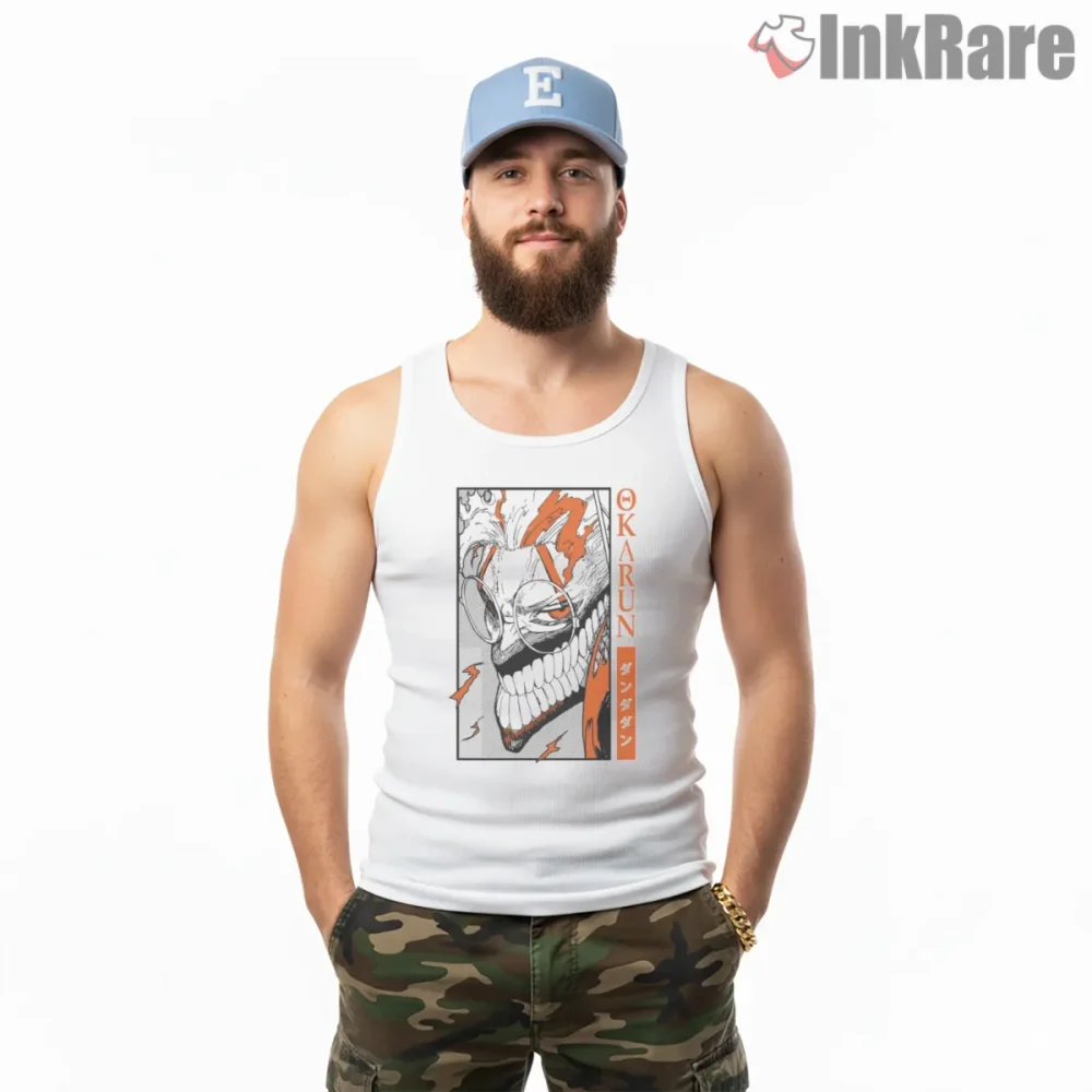 Okarun Demon Skull Manga Horror Dandadan Shirt on white tank top for men graphic tee