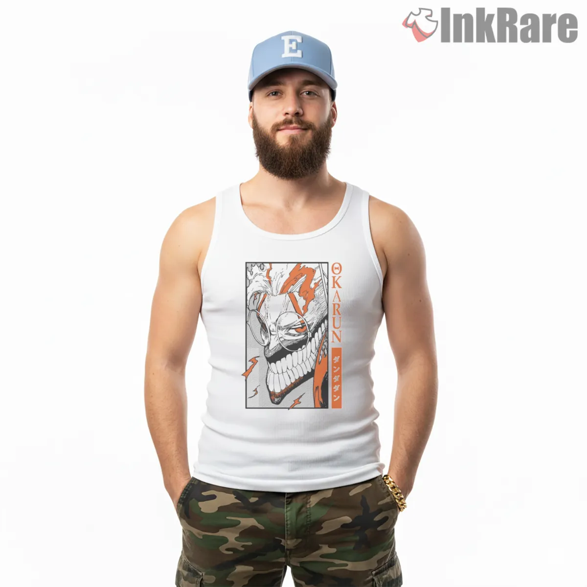 Okarun Demon Skull Manga Horror Dandadan Tank Top White Okarun Demon Skull Manga Horror Dandadan Shirt on white tank top for men graphic tee