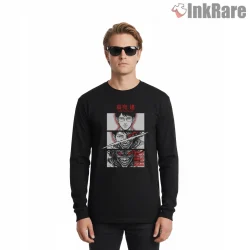 Okarun Dual Identity Anime Transformation Shirt on black long sleeve shirt for men graphic tee