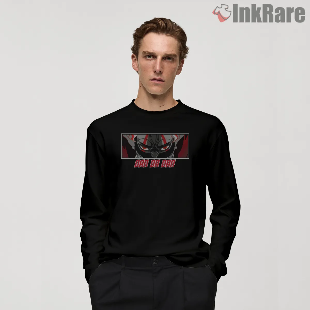 Okarun Intense Gaze Anime Graphic Long Sleeve Black Okarun Intense Gaze Anime Graphic Shirt on black long sleeve shirt for men graphic tee