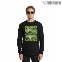 Okarun Manga Panel Action Collage Shirt on black long sleeve shirt for men graphic tee