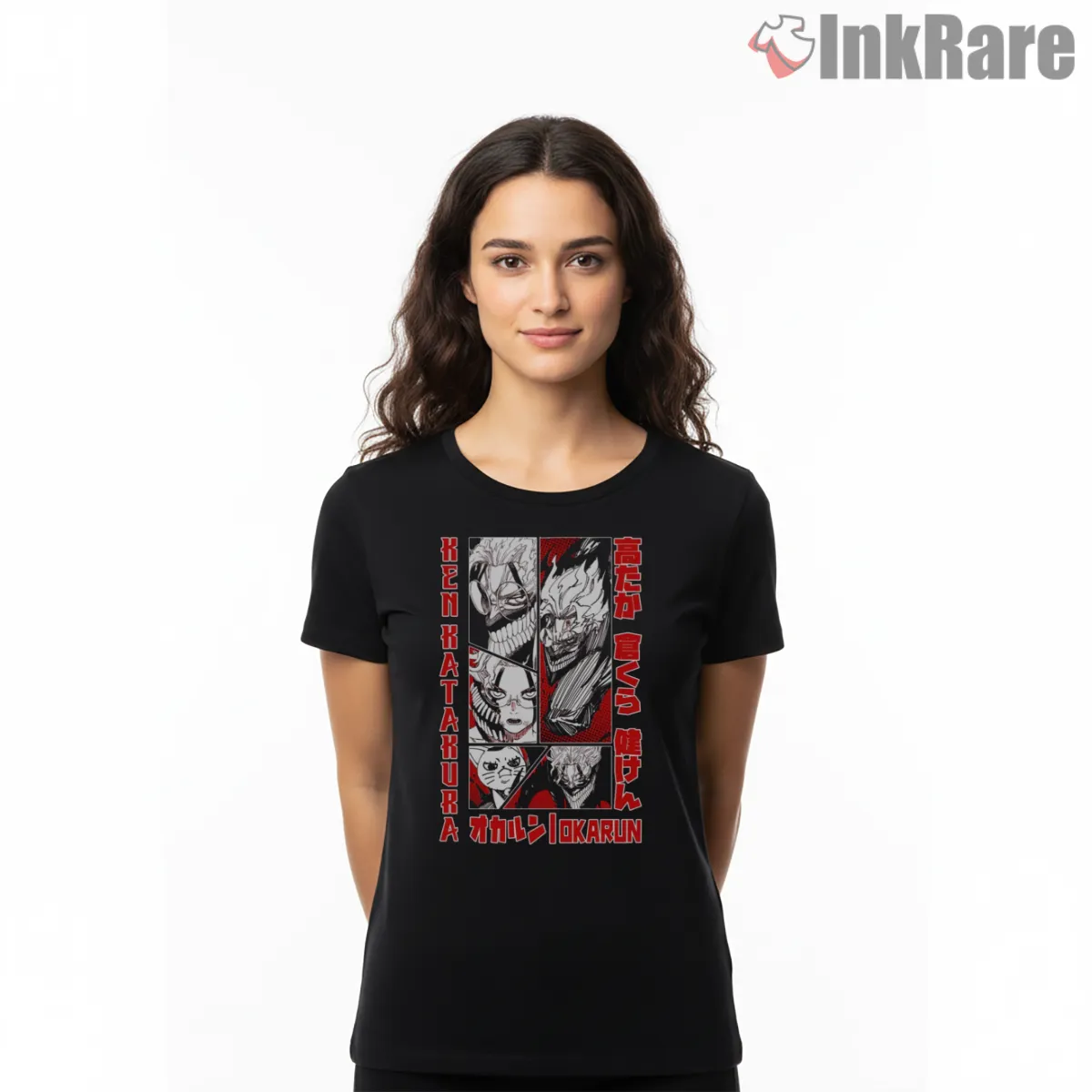 Okarun Manga Panel Horror Transformation Short Sleeve Black Okarun Manga Panel Horror Transformation Shirt on black short sleeve shirt for women graphic tee