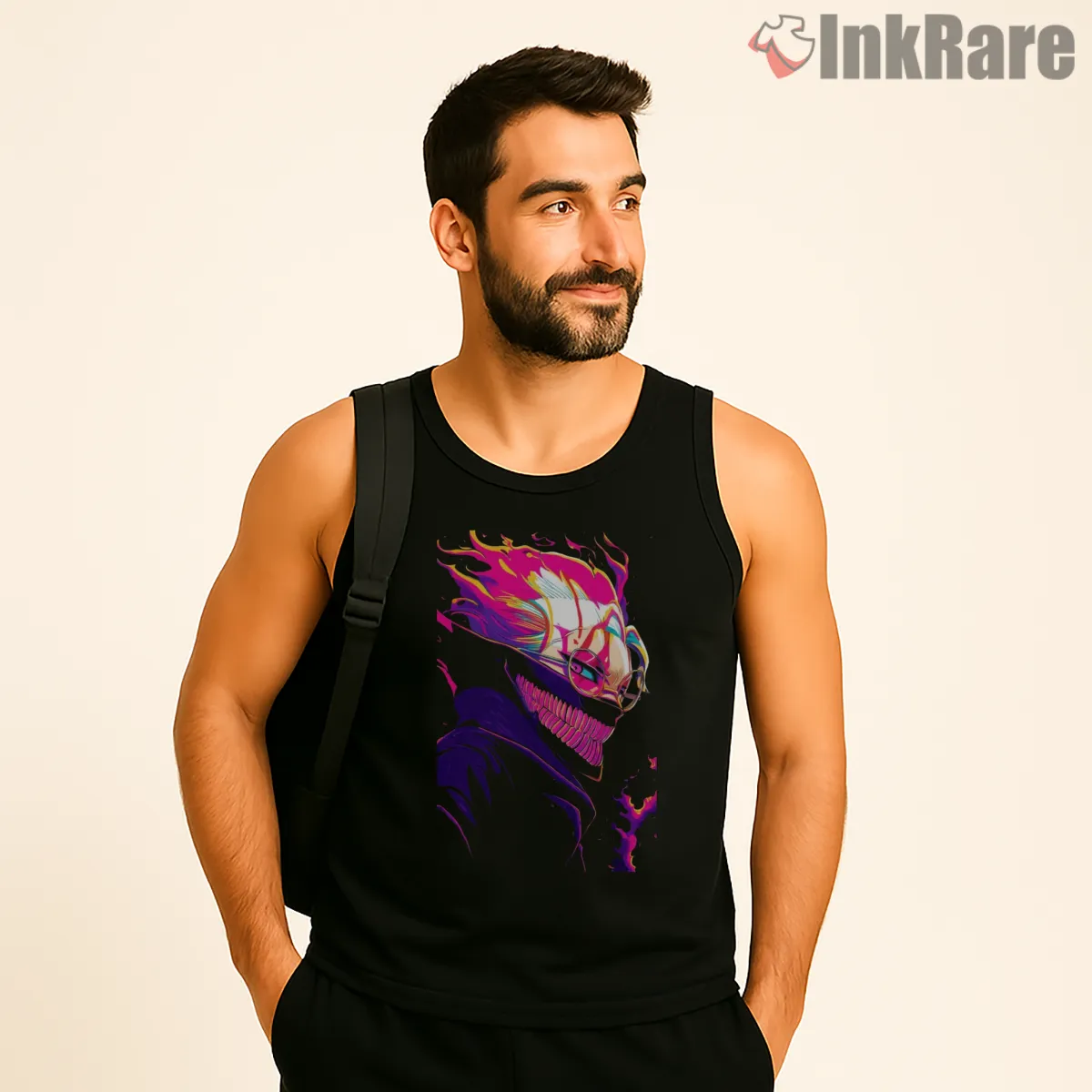 Okarun Neon Chaos Anime Portrait Tank Top Black Okarun Neon Chaos Anime Portrait Shirt on black tank top for men graphic tee