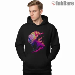 Okarun Neon Flame Transformation Anime Shirt on black hoodie for men graphic tee