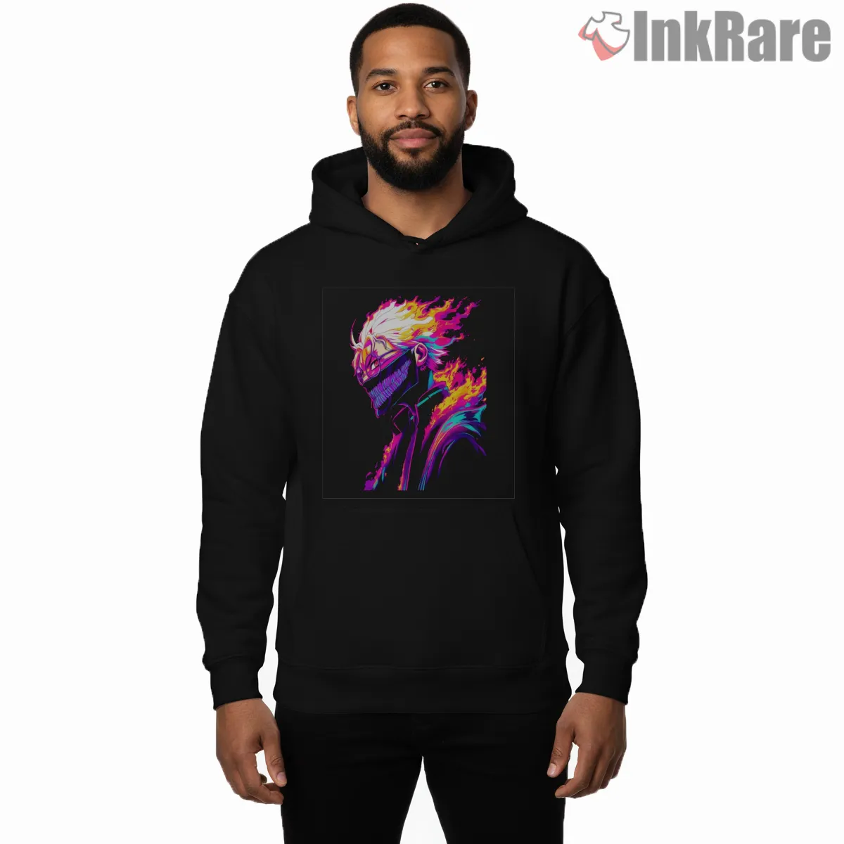 Okarun Neon Spirit Transformation Anime Shirt on black hoodie for men graphic tee