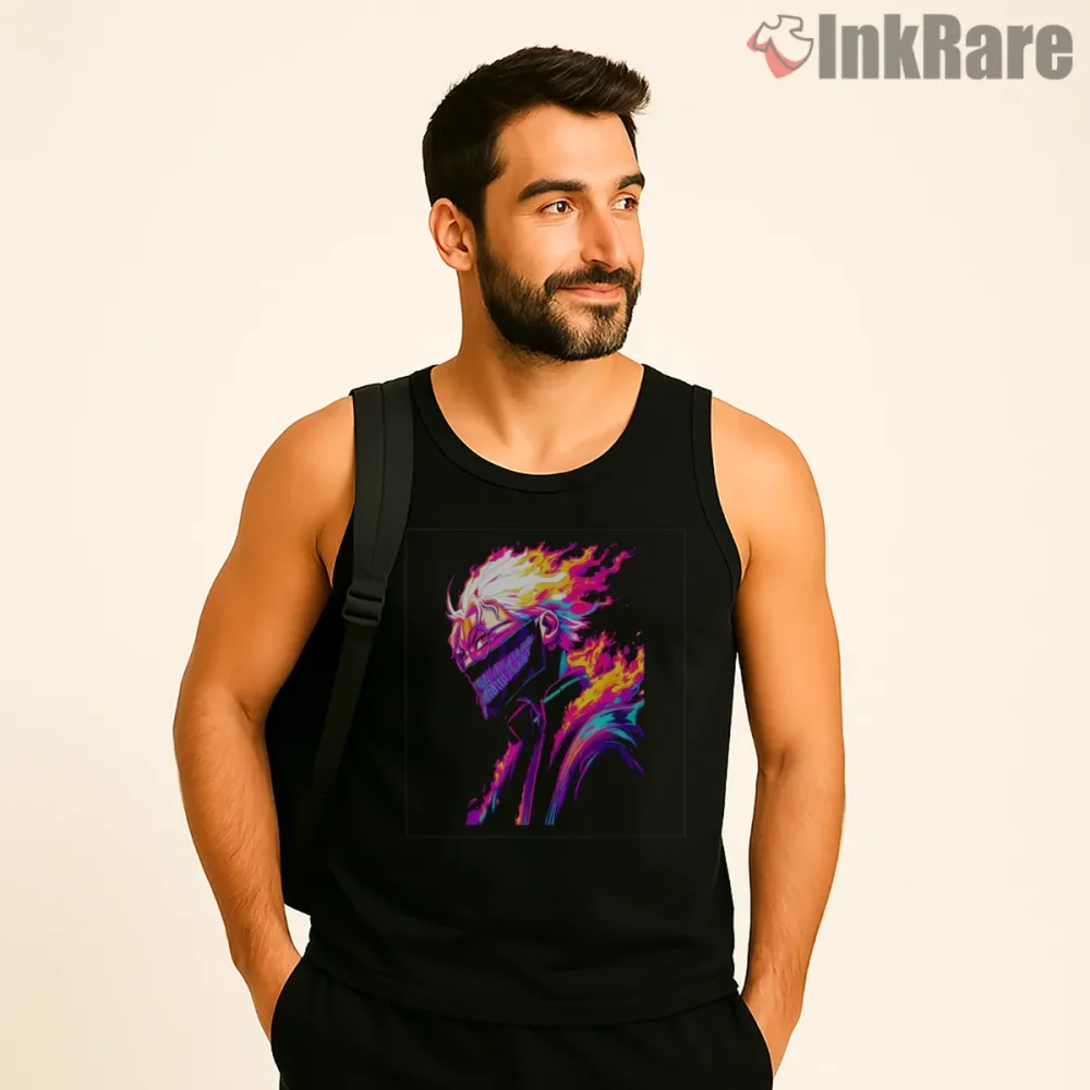 Okarun Neon Spirit Transformation Anime Shirt on black tank top for men graphic tee