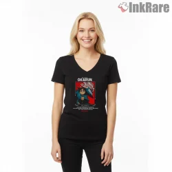 Okarun Psychic Awakening Anime Portrait Shirt on black v-neck shirt for women graphic tee