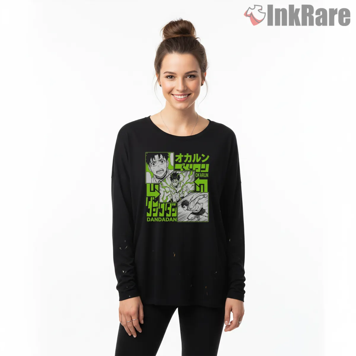 Okarun Psychic Awakening Manga Panel Collage Long Sleeve Black Okarun Psychic Awakening Manga Panel Collage Shirt on black long sleeve shirt for women graphic tee
