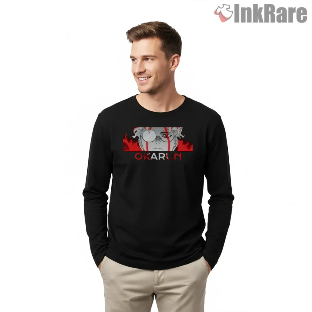 Okarun Psychic Rage Anime Portrait Shirt on black long sleeve shirt for men graphic tee