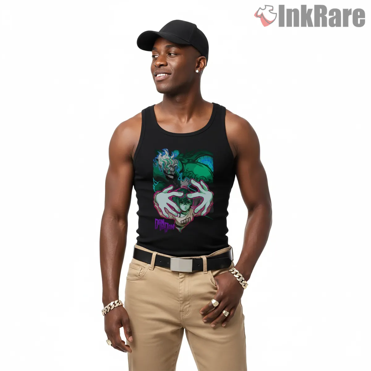 Okarun Psychic Spirit Vision Anime Art Shirt on black tank top for men graphic tee