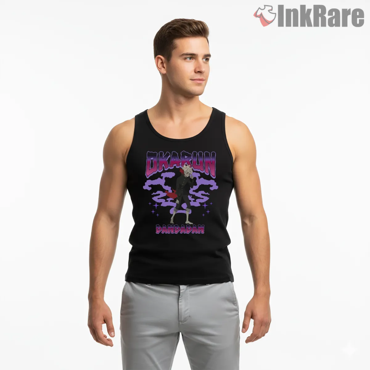 Okarun Retro Anime Poster Graphic Tank Top Black Okarun Retro Anime Poster Graphic Shirt on black tank top for men graphic tee