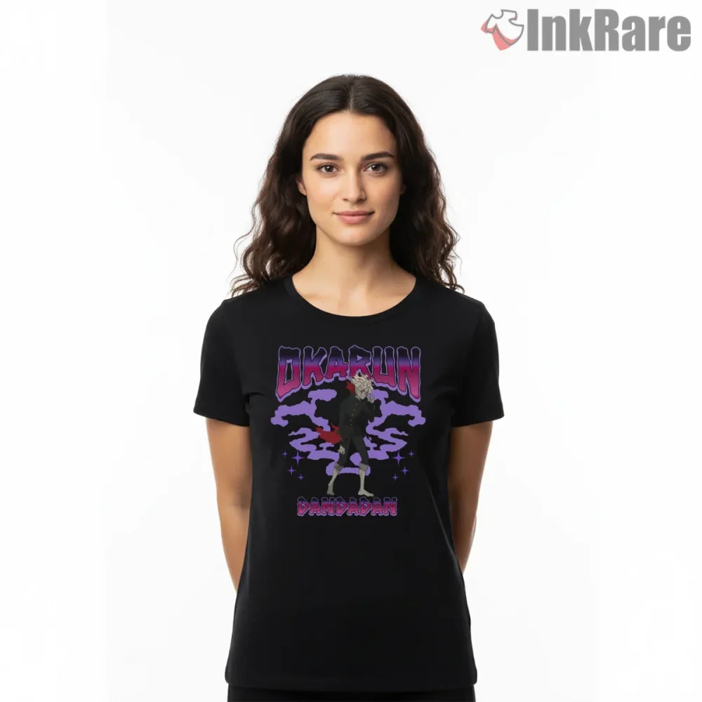 Okarun Retro Anime Poster Graphic Shirt on black short sleeve shirt for women graphic tee