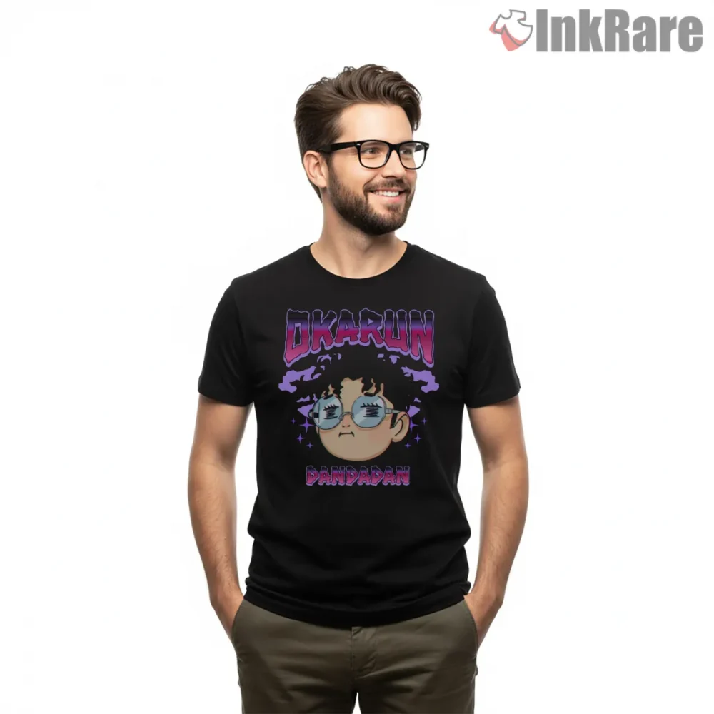Okarun Retro Sunglasses Anime Graphic Shirt on black short sleeve shirt for men graphic tee
