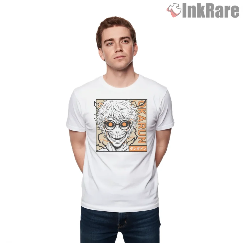 Okarun Skull Mask Manga Horror Portrait Shirt on white short sleeve shirt for men graphic tee
