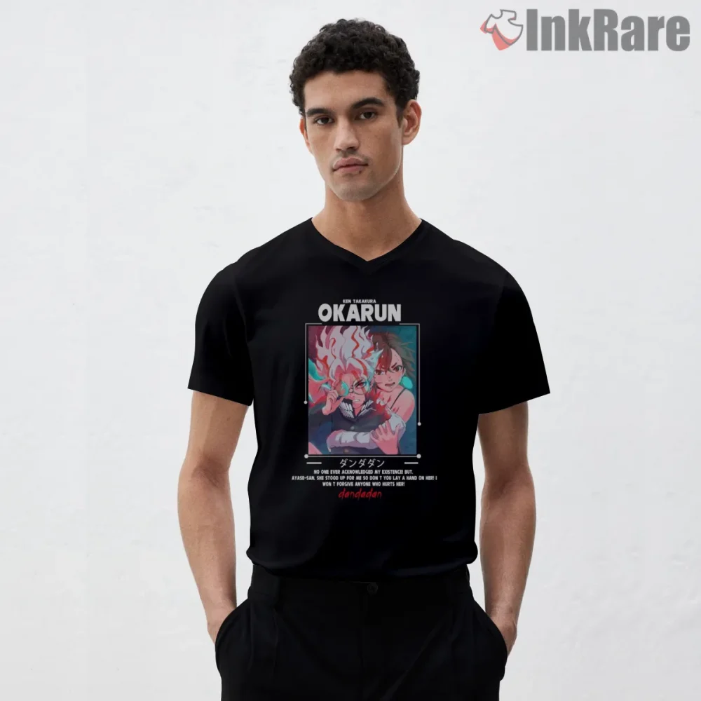 Okarun Supernatural Chaos Anime Duo Shirt on black v-neck shirt for men graphic tee