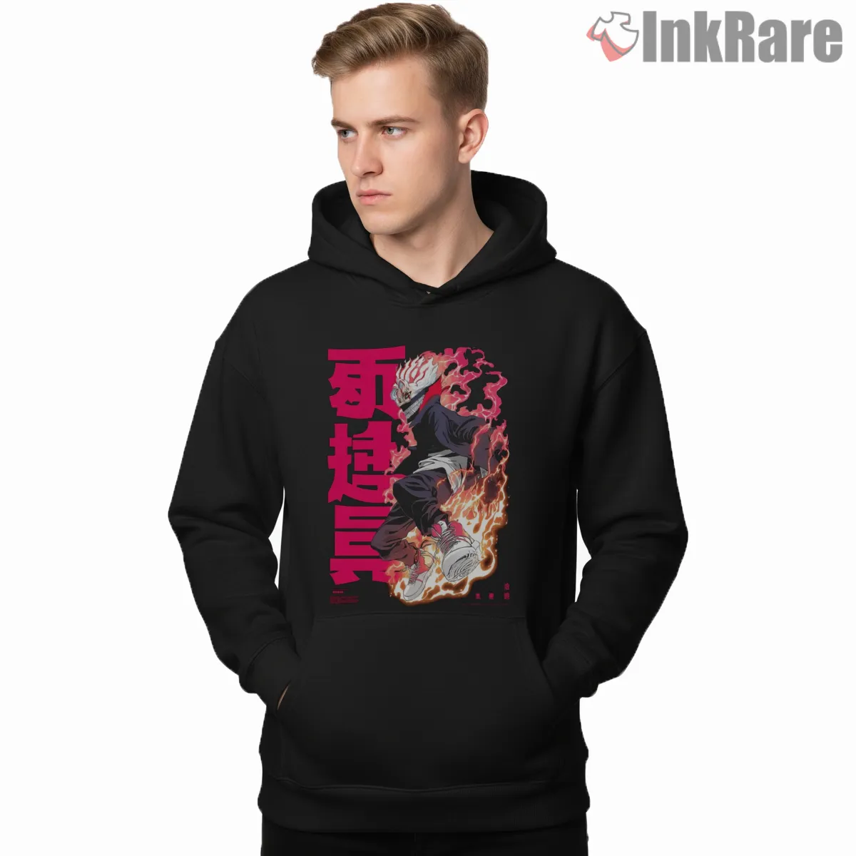Okarun Turbo Form Fire Aura Anime Hoodie Black Okarun Turbo Form Fire Aura Anime Shirt on black hoodie for men graphic tee
