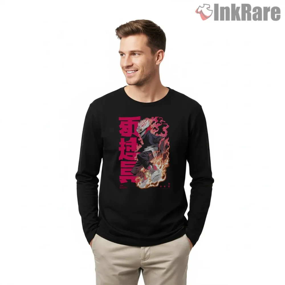 Okarun Turbo Form Fire Aura Anime Shirt on black long sleeve shirt for men graphic tee