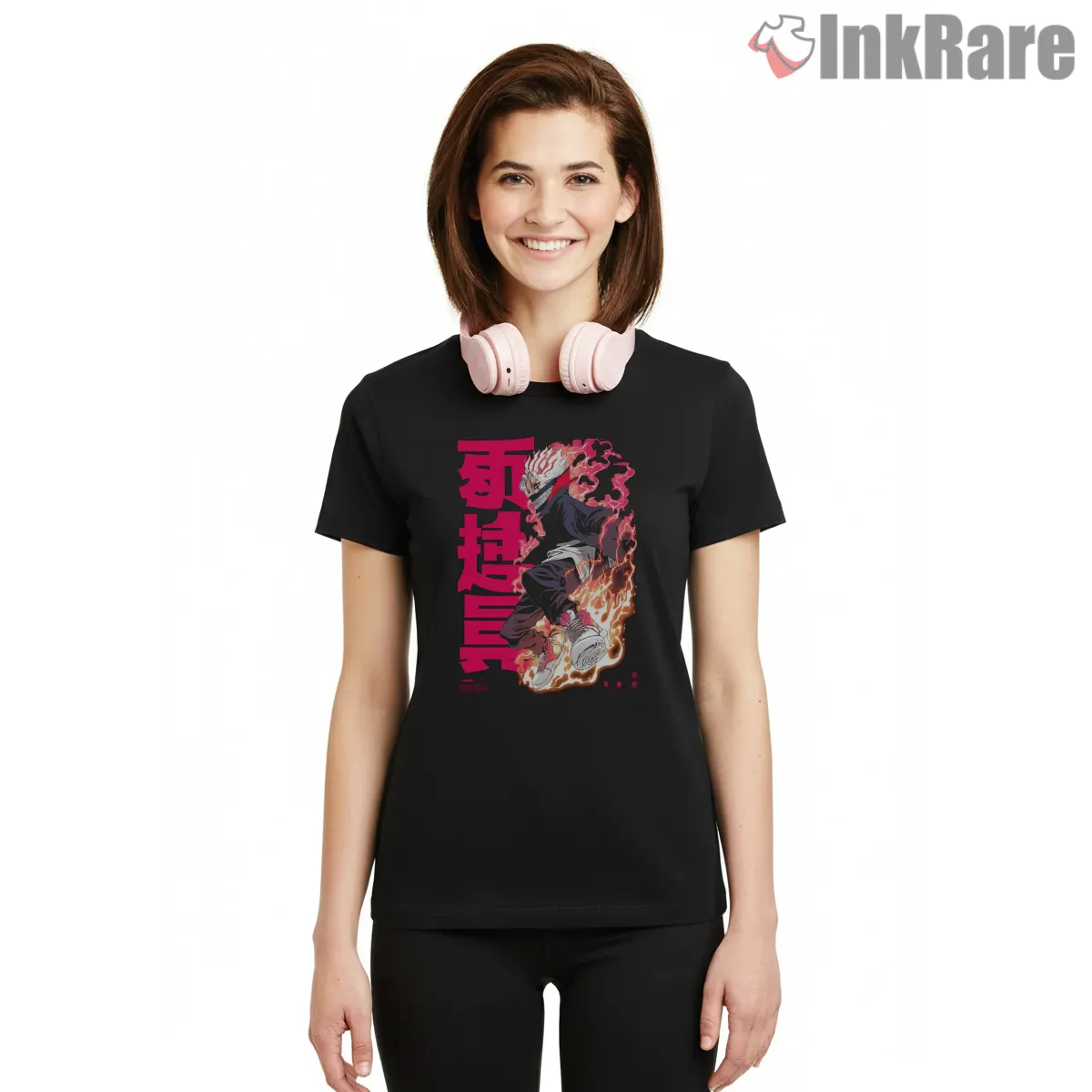 Okarun Turbo Form Fire Aura Anime Short Sleeve Black Okarun Turbo Form Fire Aura Anime Shirt on black short sleeve shirt for women graphic tee