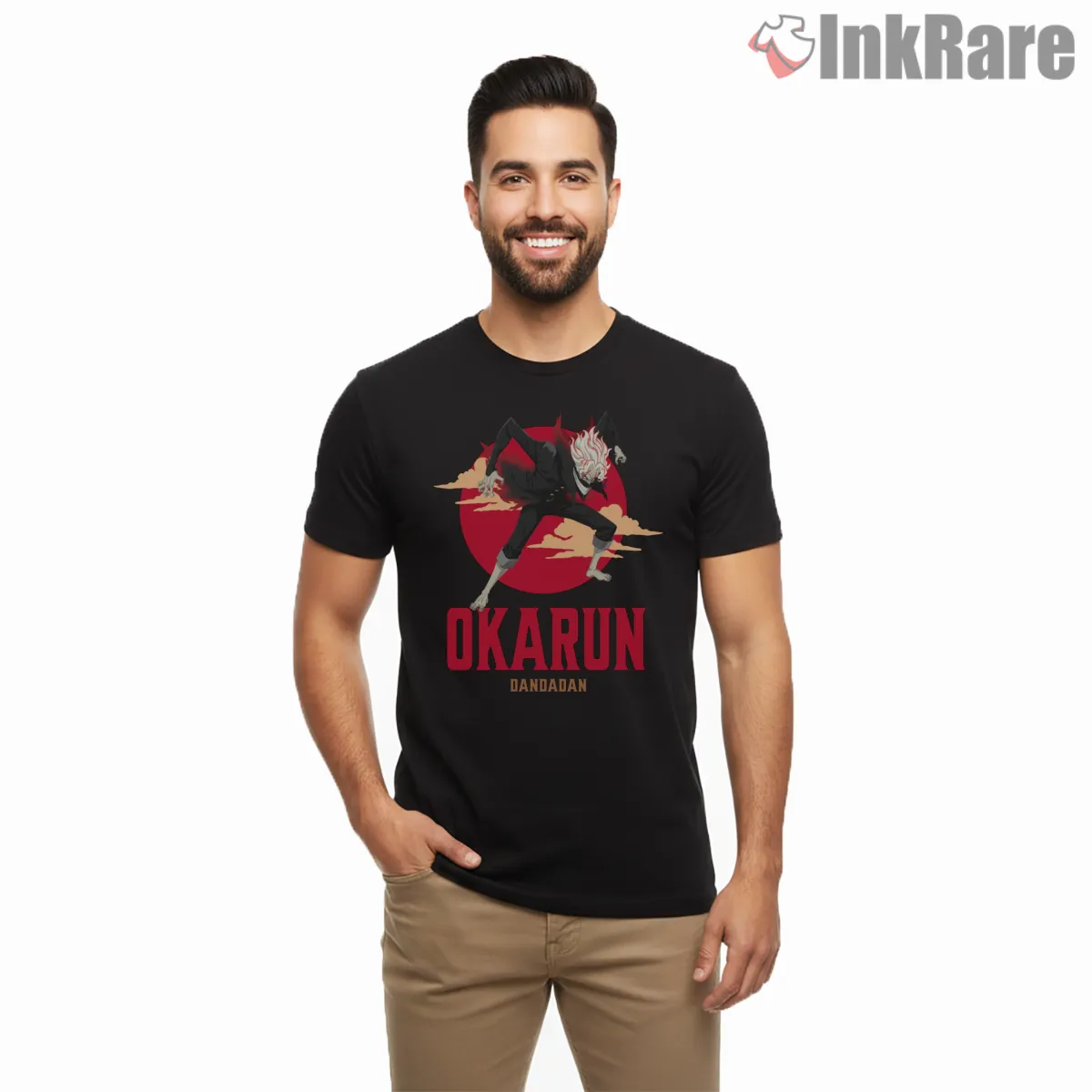 Okarun Turbo Form Red Moon Anime Short Sleeve Black Okarun Turbo Form Red Moon Anime Shirt on black short sleeve shirt for men graphic tee