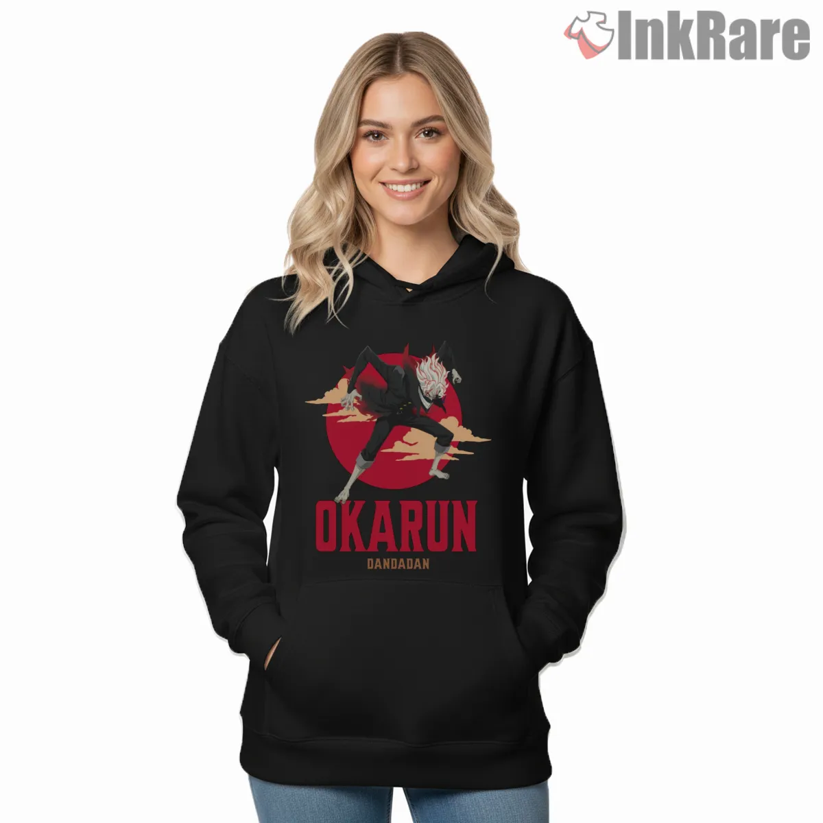 Okarun Turbo Form Red Moon Anime Hoodie Black Okarun Turbo Form Red Moon Anime Shirt on black hoodie for women graphic tee