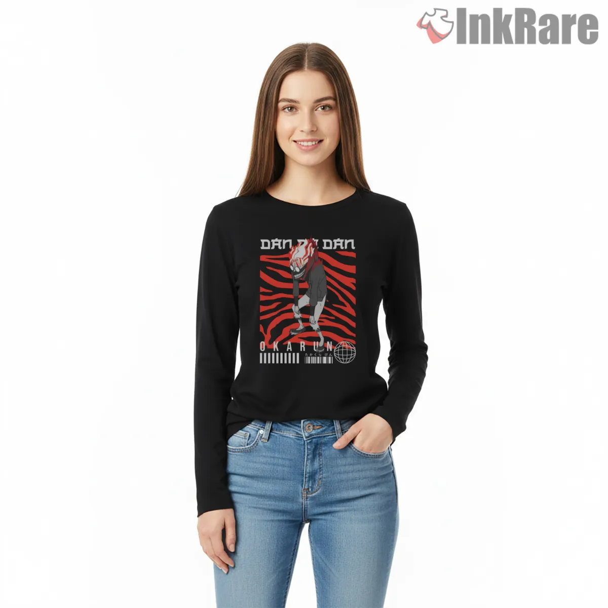 Okarun Turbo Form Zebra Pattern Anime Shirt on black long sleeve shirt for women graphic tee