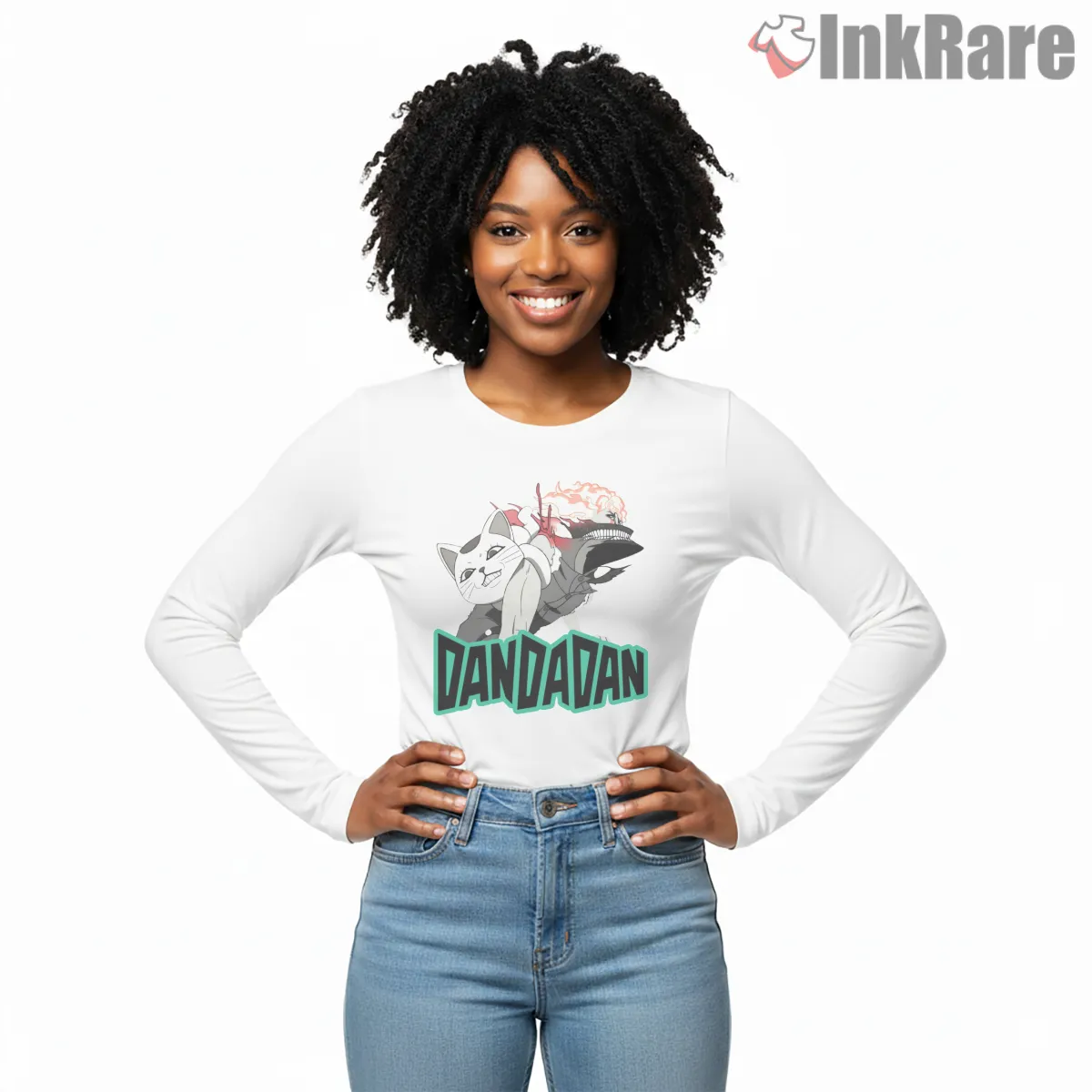 Okarun Turbo Granny Cat Chaos Anime Long Sleeve White Okarun Turbo Granny Cat Chaos Anime Shirt on white long sleeve shirt for women graphic tee