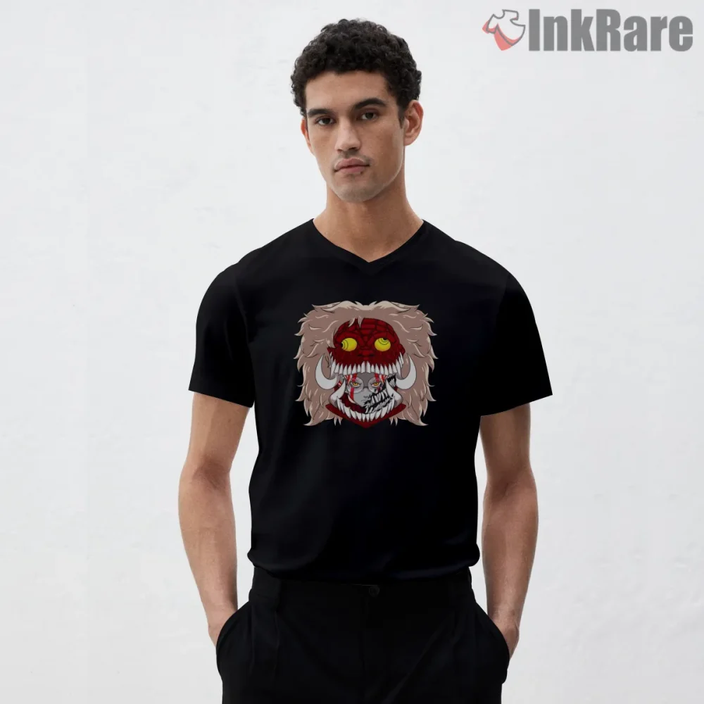 Okarun Turbo Granny Yokai Transformation Shirt on black v-neck shirt for men graphic tee