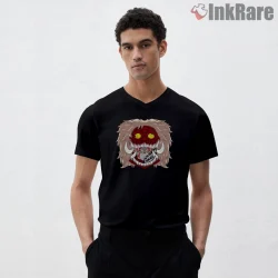 Okarun Turbo Granny Yokai Transformation Shirt on black v-neck shirt for men graphic tee
