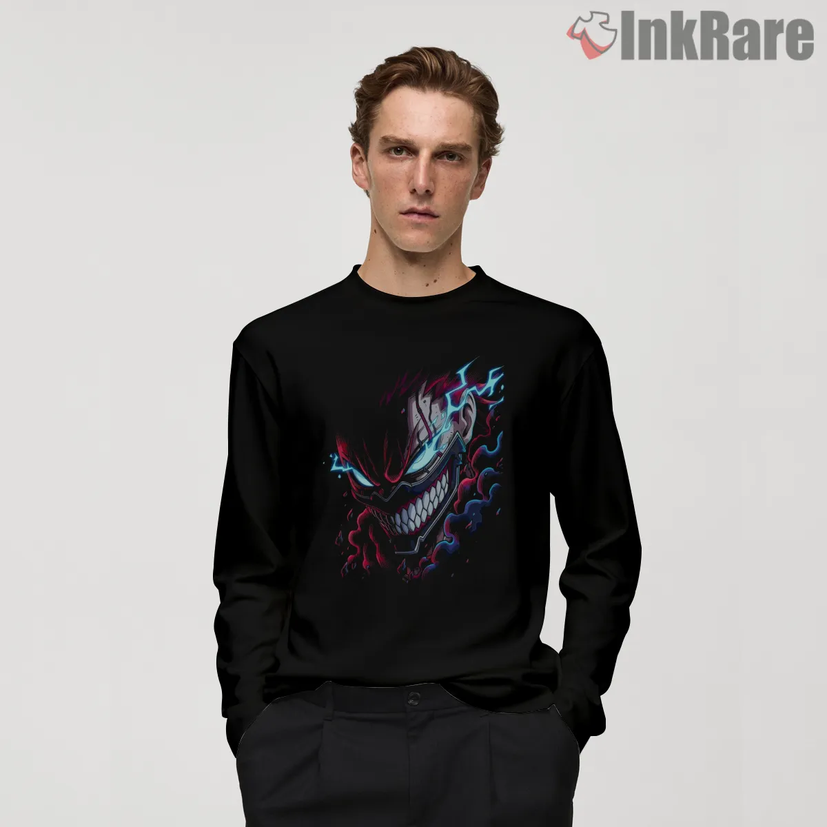 Okarun Turbo Mode Demonic Grin Anime Long Sleeve Black Okarun Turbo Mode Demonic Grin Anime Shirt on black long sleeve shirt for men graphic tee