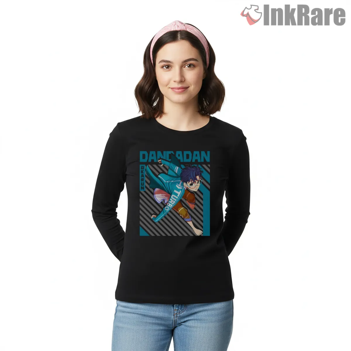 Okarun Turbo Speed Anime Action Shirt on black long sleeve shirt for women graphic tee