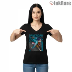 Okarun Turbo Speed Anime Action Shirt on black v-neck shirt for women graphic tee
