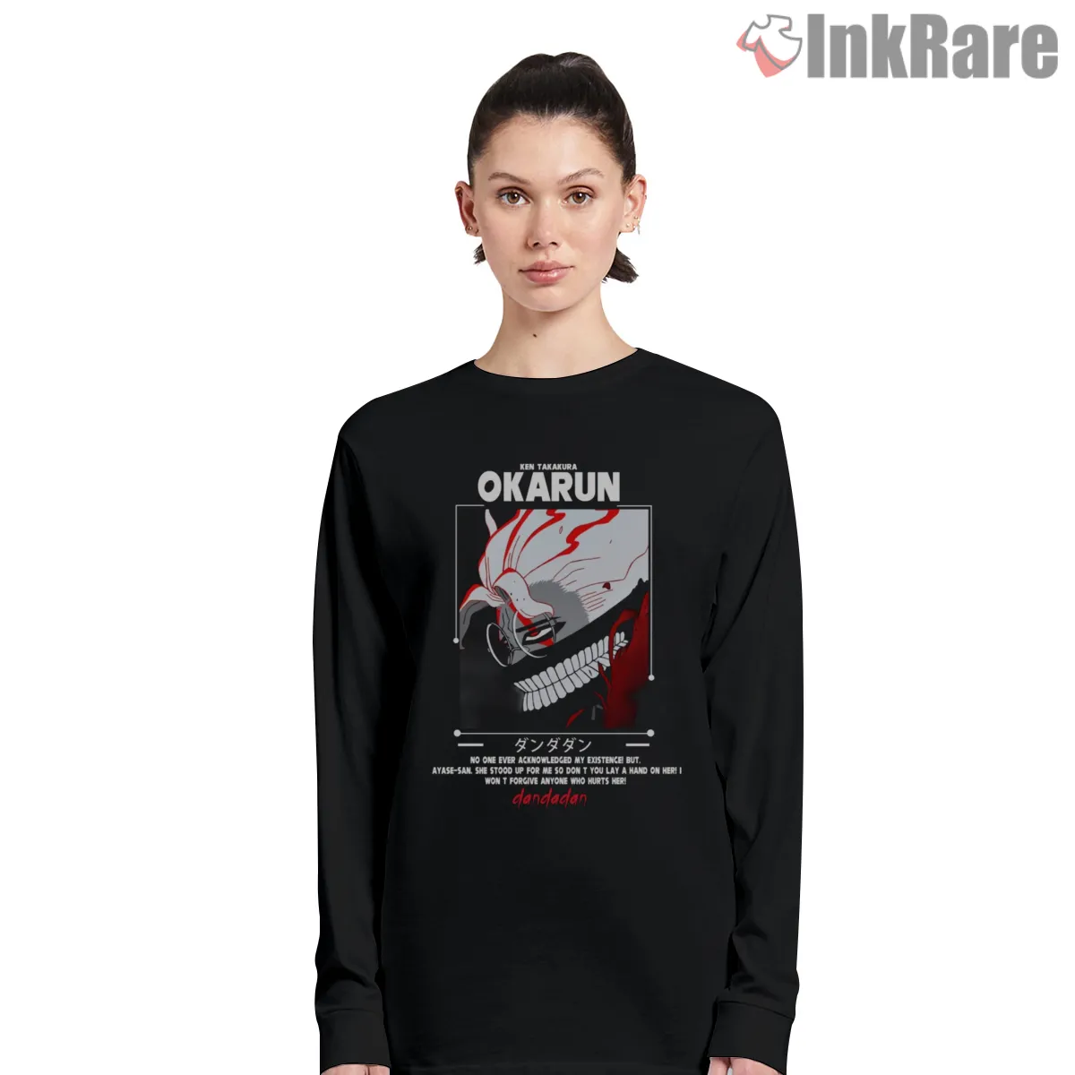 Okarun Yokai Mask Transformation Anime Long Sleeve Black Okarun Yokai Mask Transformation Anime Shirt on black long sleeve shirt for women graphic tee