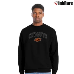 Men’s Oklahoma State Cow Arch Mascot Short Sleeve Crewneck Sweatshirt in black | Cozy Fabric, Clean Style