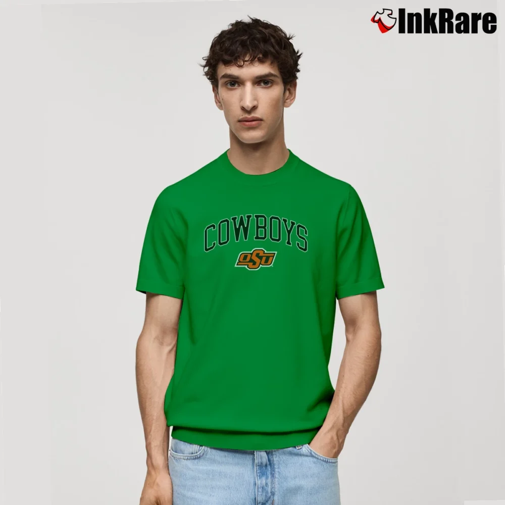 Men’s Oklahoma State Cow Arch Mascot Short Sleeve Classic T-Shirt in irish green | Soft, Breathable Everyday Wear