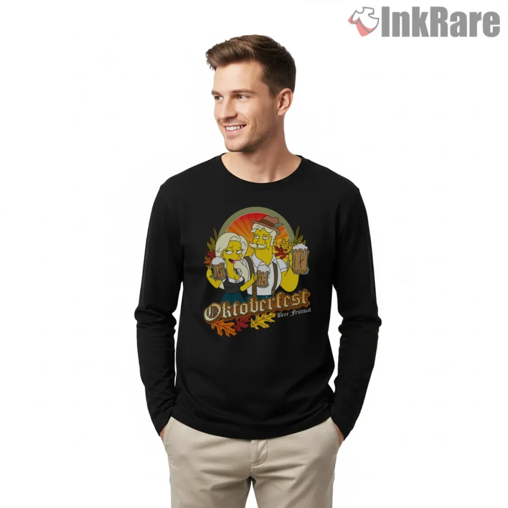 Oktoberfest Springfield Beer Festival Cartoon Shirt on black long sleeve shirt for men graphic tee