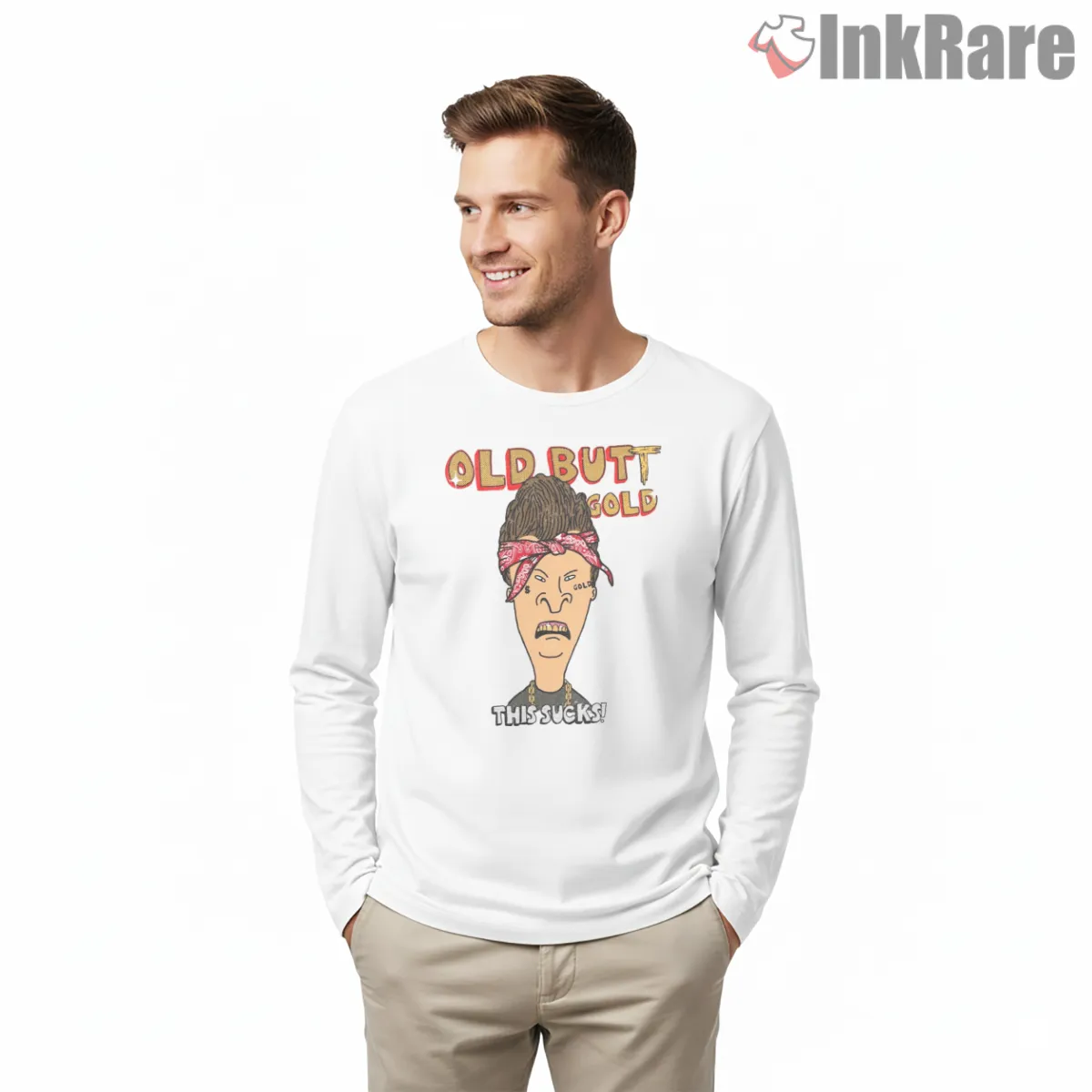 Old But Gold Butthead Hip Hop Style Long Sleeve White Old But Gold Butthead Hip Hop Style Shirt on white long sleeve shirt for men graphic tee