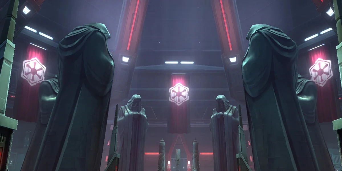 Sith Empire council chamber illustrating structured power hierarchy during the Old Republic era