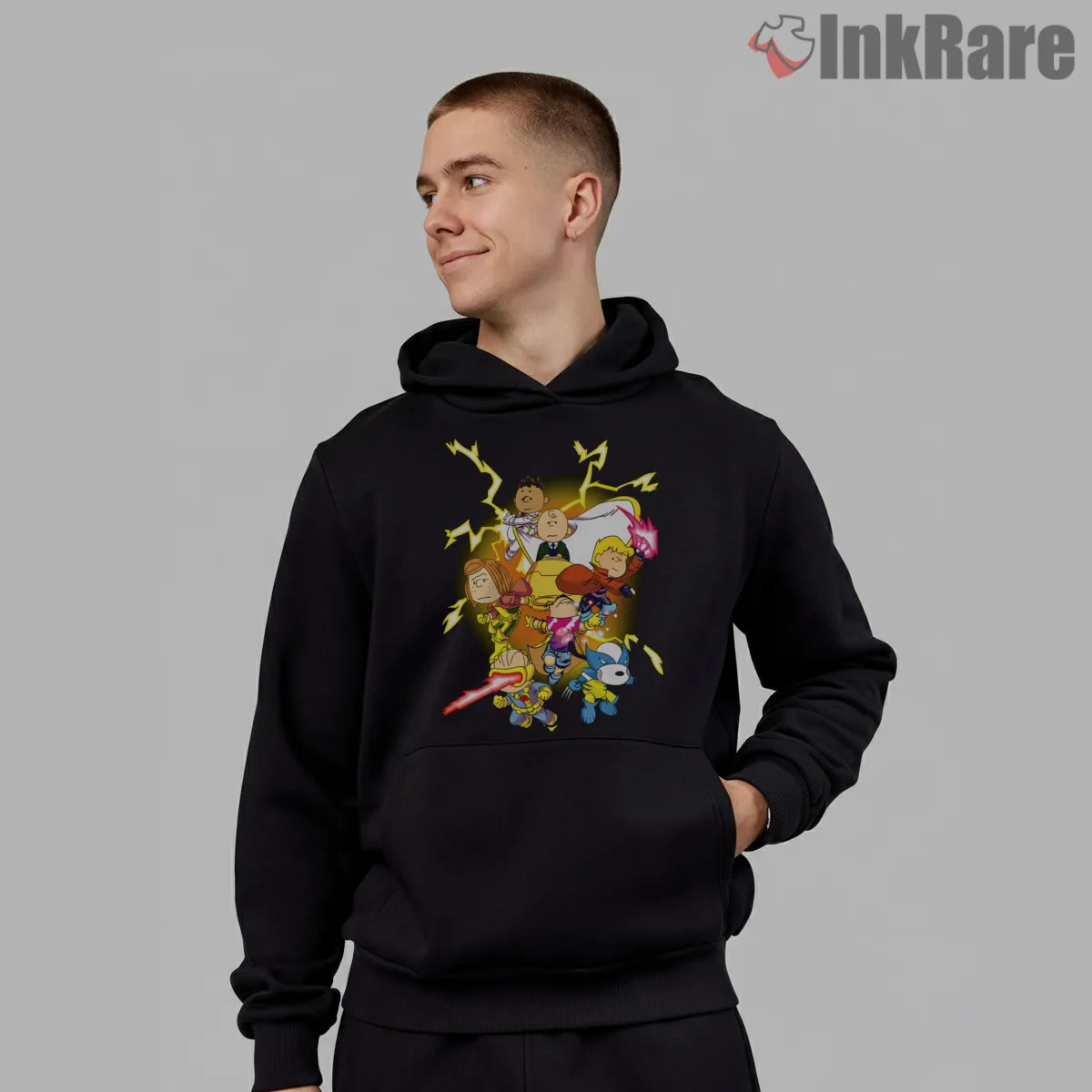 Old School Mutants Meet Snoopy And Peanuts Gang Mashup Shirt on black hoodie for men graphic tee