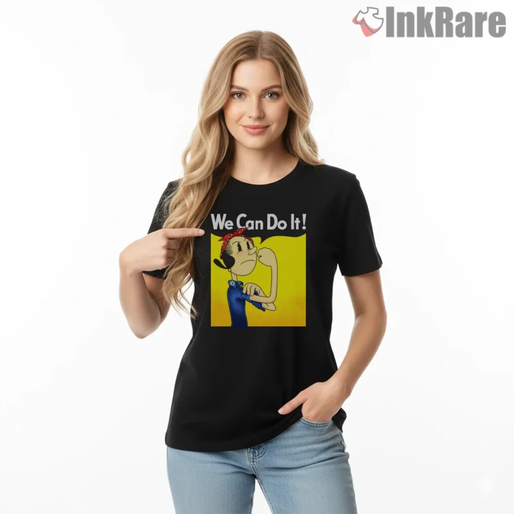 Olive Oyl We Can Do It Tribute Shirt on black short sleeve shirt for women graphic tee