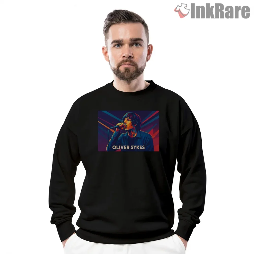 Oliver Sykes Neon Concert Portrait Shirt on graphic shirt for men graphic tee