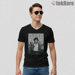 Oliver Sykes Urban Grunge Portrait Shirt on black v-neck shirt for men graphic tee