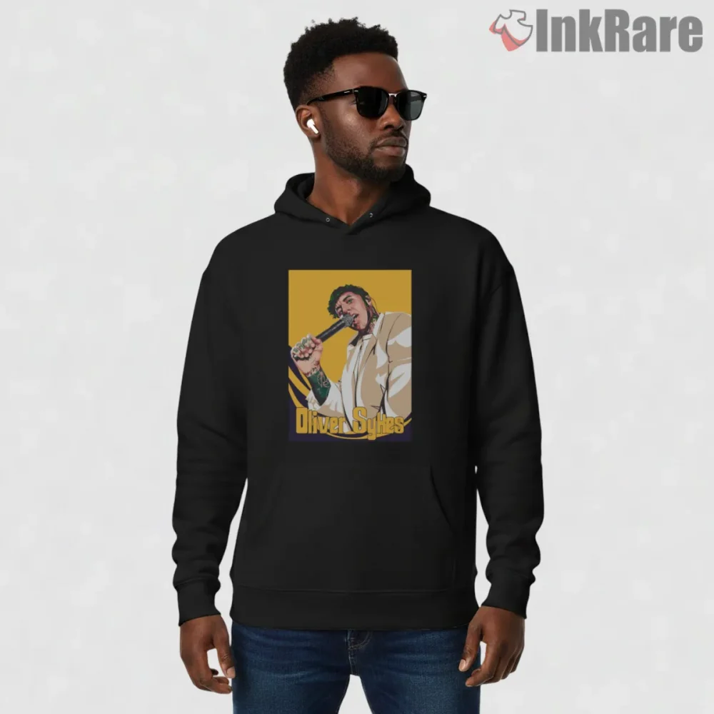 Oliver Sykes Yellow Pop Art Shirt on black hoodie for men graphic tee