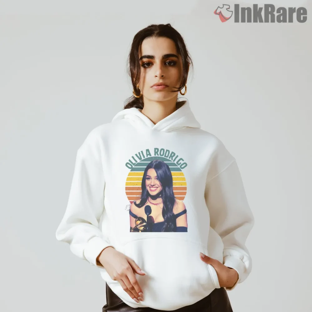 Olivia Rodrigo Award Night Retro Stripe Circle Shirt on white hoodie for women graphic tee