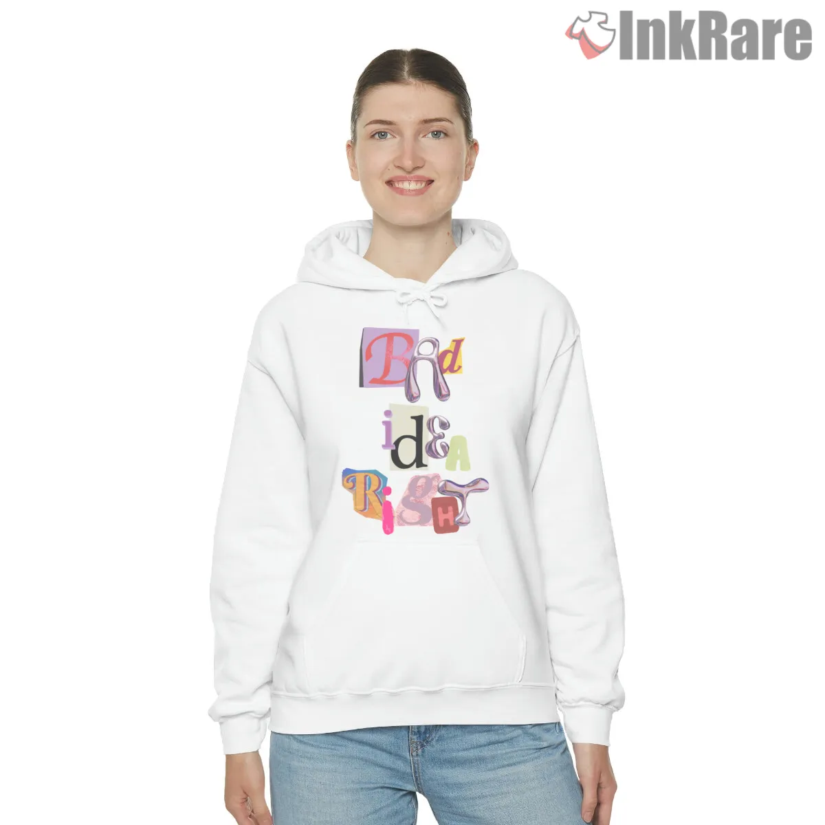 Olivia Rodrigo Bad Idea Right Scrapbook Letter Art Shirt on white hoodie for women graphic tee