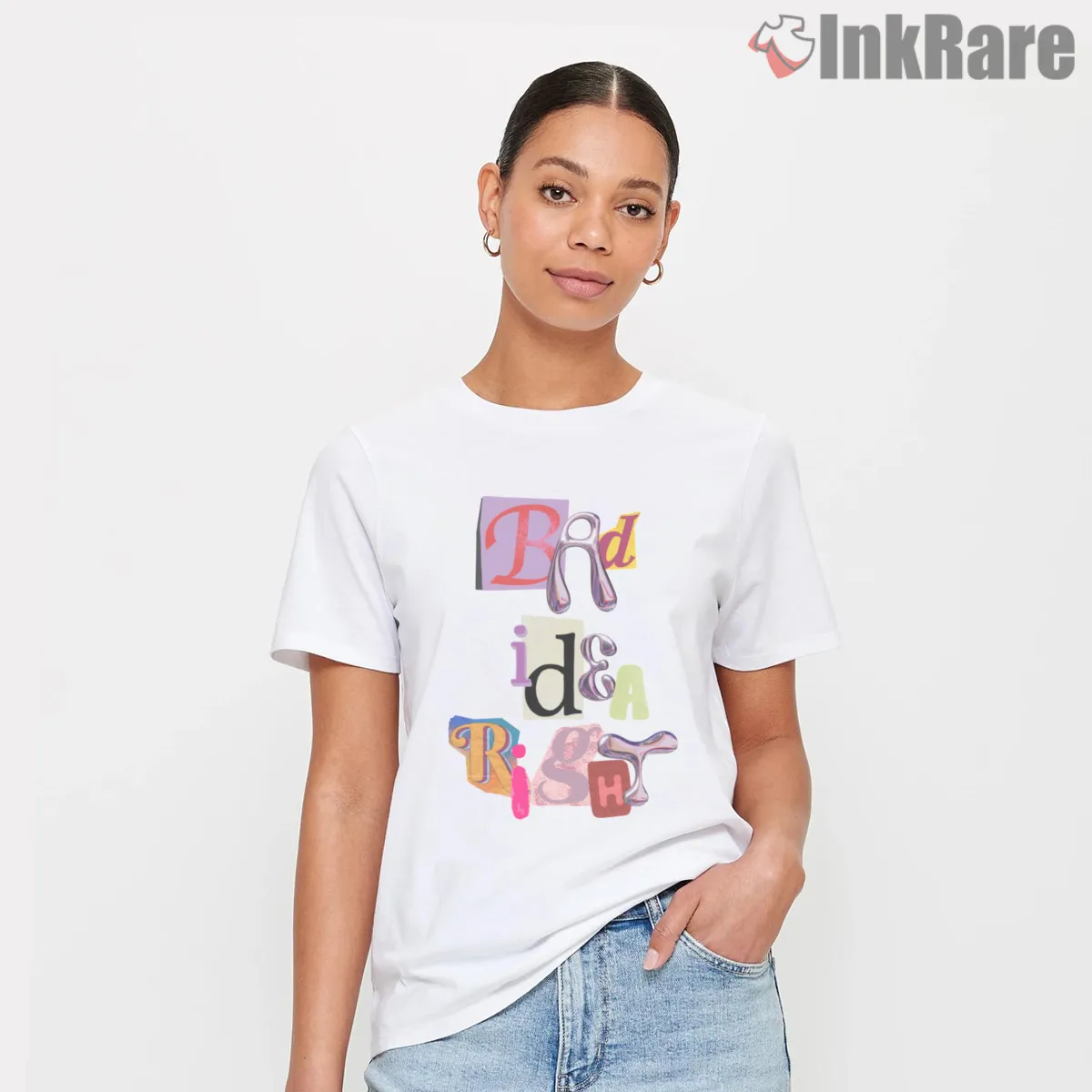Olivia Rodrigo Bad Idea Right Scrapbook Letter Art Short Sleeve White Olivia Rodrigo Bad Idea Right Scrapbook Letter Art Shirt on white short sleeve shirt for women graphic tee