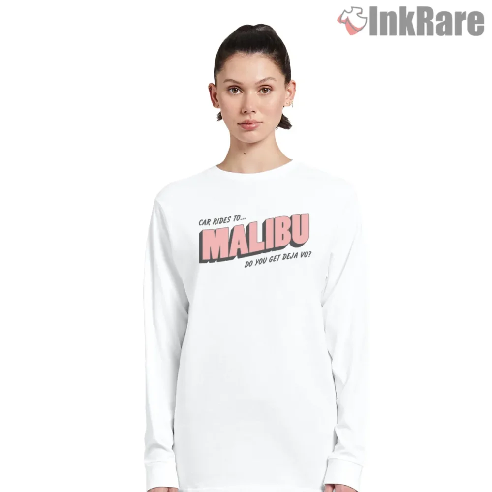 Olivia Rodrigo Deja Vu Malibu Postcard Aesthetic Shirt on white long sleeve shirt for women graphic tee