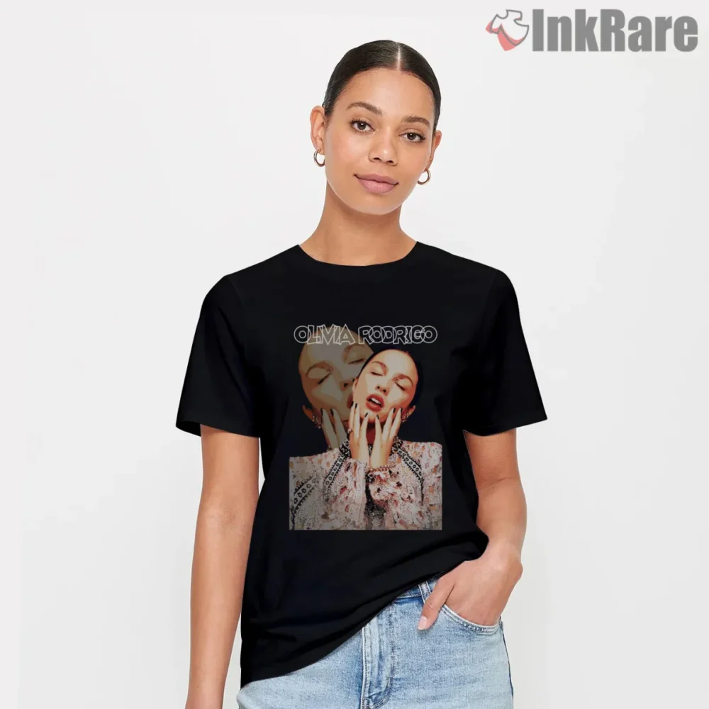 Olivia Rodrigo Double Exposure Boho Portrait Shirt on black short sleeve shirt for women graphic tee