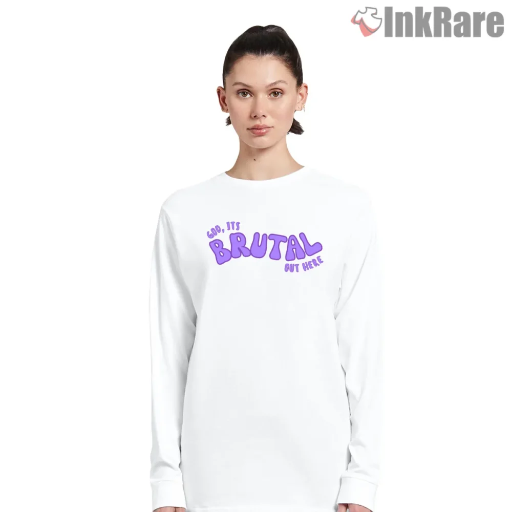 Olivia Rodrigo God It Is Brutal Out Here Cloud Letter Shirt on white long sleeve shirt for women graphic tee