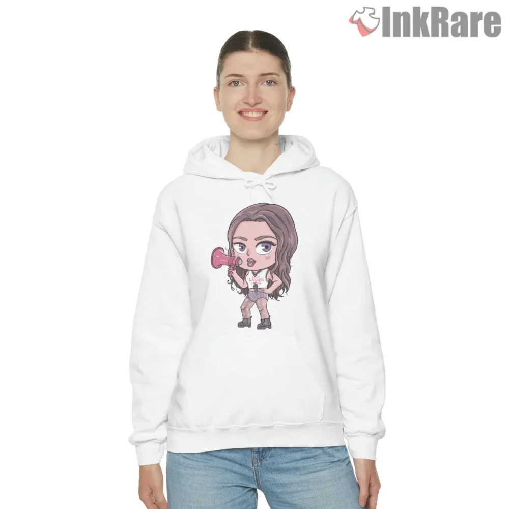 Olivia Rodrigo Guts Tour Chibi Megaphone Cartoon Shirt on white hoodie for women graphic tee